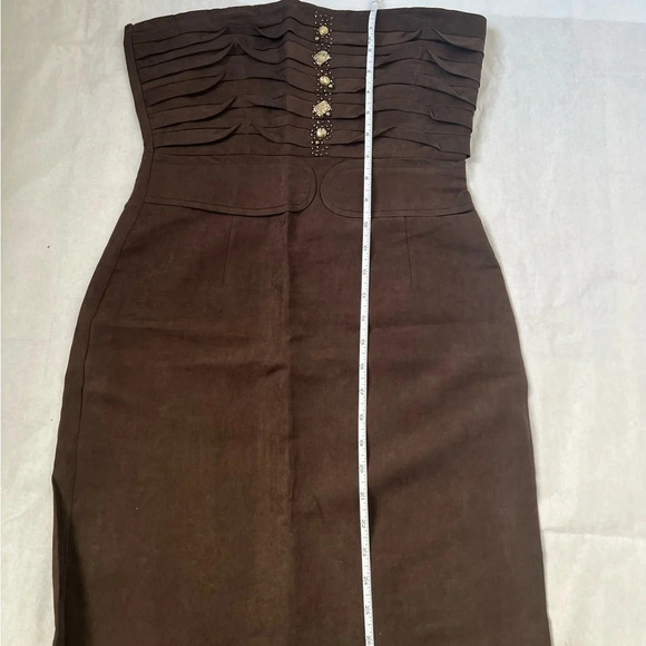 Adrienne Vittadini Faux Suede Bustier Dress Brown Rhinestone Medium - Picture 8 of 11